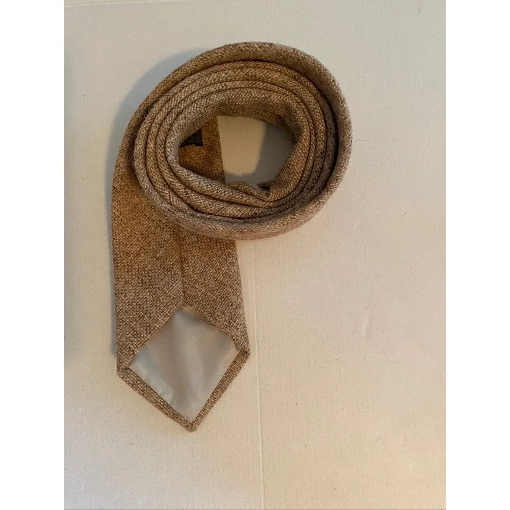 Partridge of Redditch England Mens Tan Brown Tweed Wool Blend Necktie 3.25 Inch